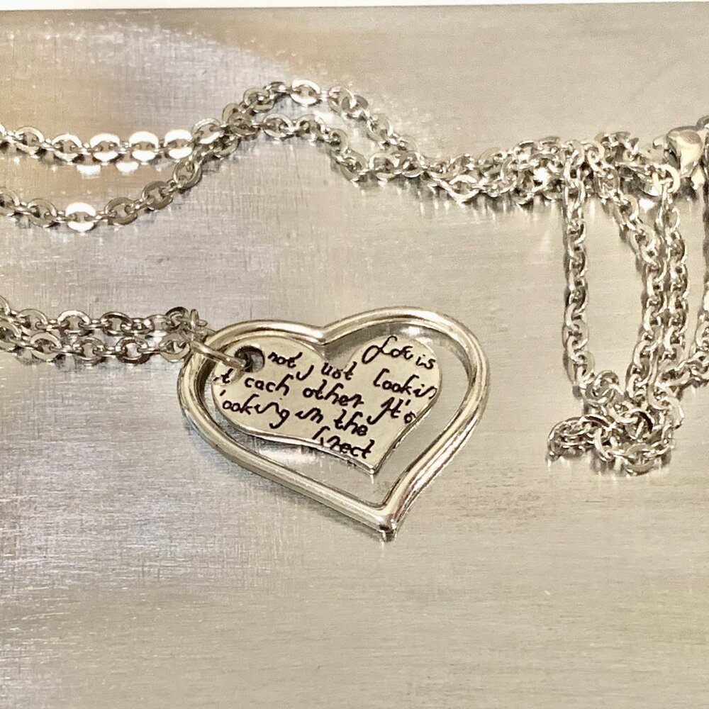Stainless Steel Love Letter Heart Necklace, Silver Heart Jewelry, Heart Necklace